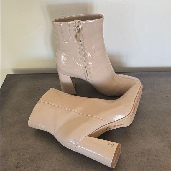 Sam Edelman CODIE 2 Shiny Patent Faux Leather Latte Chic Boots Square Toe Size 8 - Picture 12 of 12